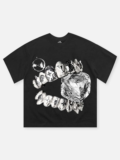 BOUNCE BACK™ | T-Shirt Crop con Denti Cromati e Ice Cube Style Stampato