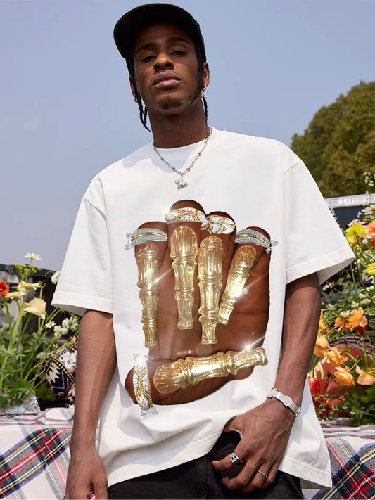 BOUNCE BACK™ | Maglia Crop Streetwear con Grafica Mano e Unghie Dorate