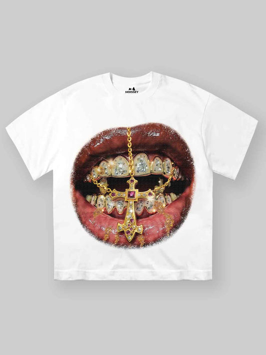 BOUNCE BACK™ | Maglia Streetwear di Alta Qualità con Croce Dorata, Grills e Dettagli Diamante