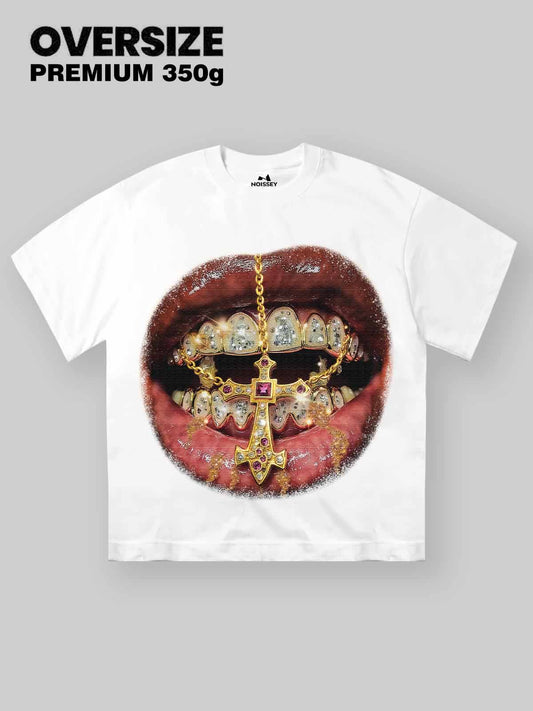 BOUNCE BACK™ | Maglia Streetwear di Alta Qualità con Croce Dorata, Grills e Dettagli Diamante
