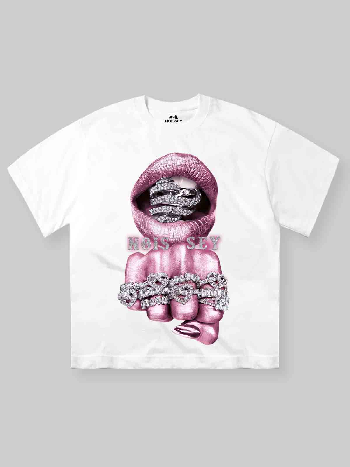BOUNCE BACK™ | Maglia Crop Streetwear con Stampa Rosa Argento e Dettagli Diamond