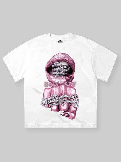 BOUNCE BACK™ | Maglia Crop Streetwear con Stampa Rosa Argento e Dettagli Diamond