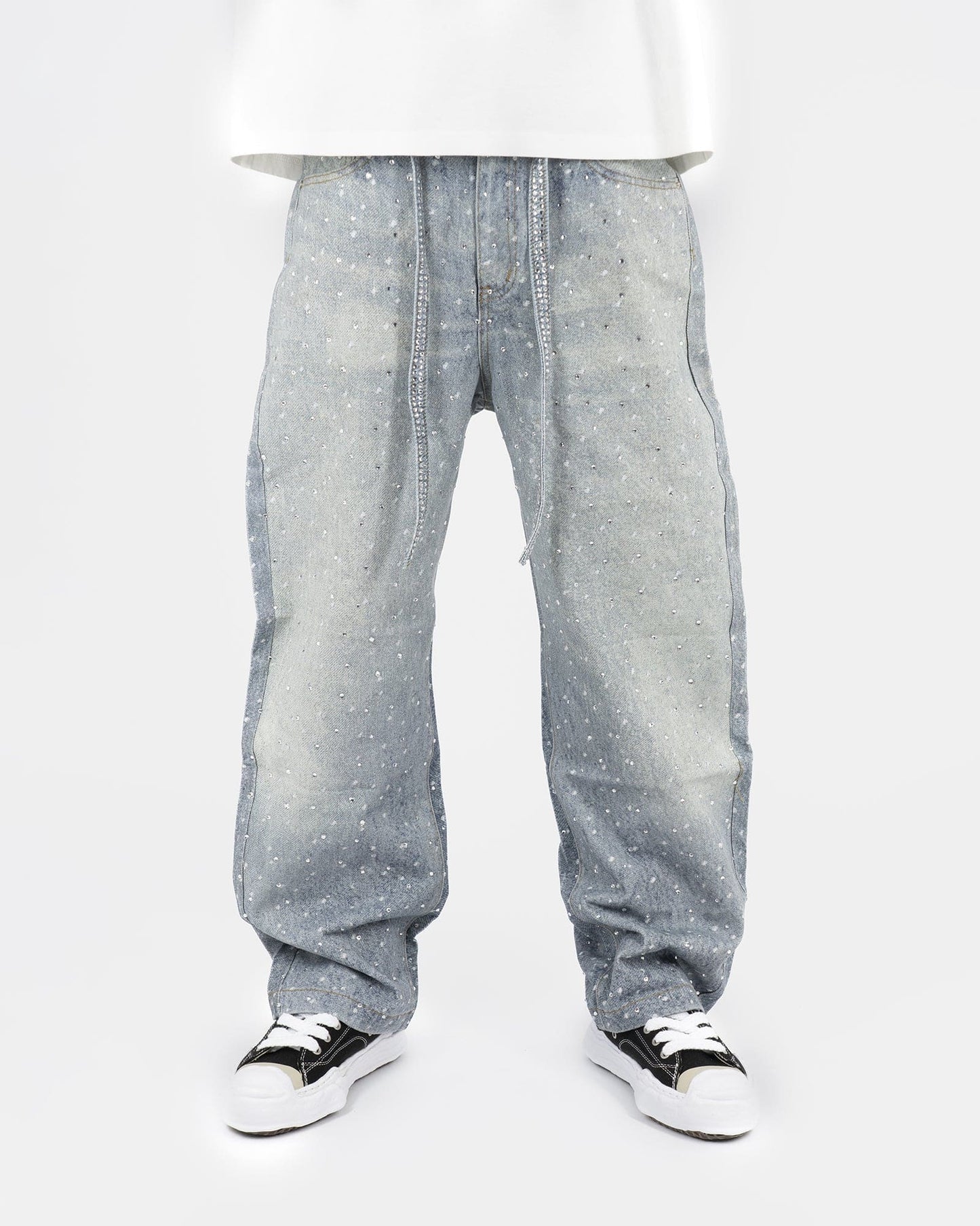 Denim Baggy Chiaro™ | Applicazioni di Strass e Stile Streetwear