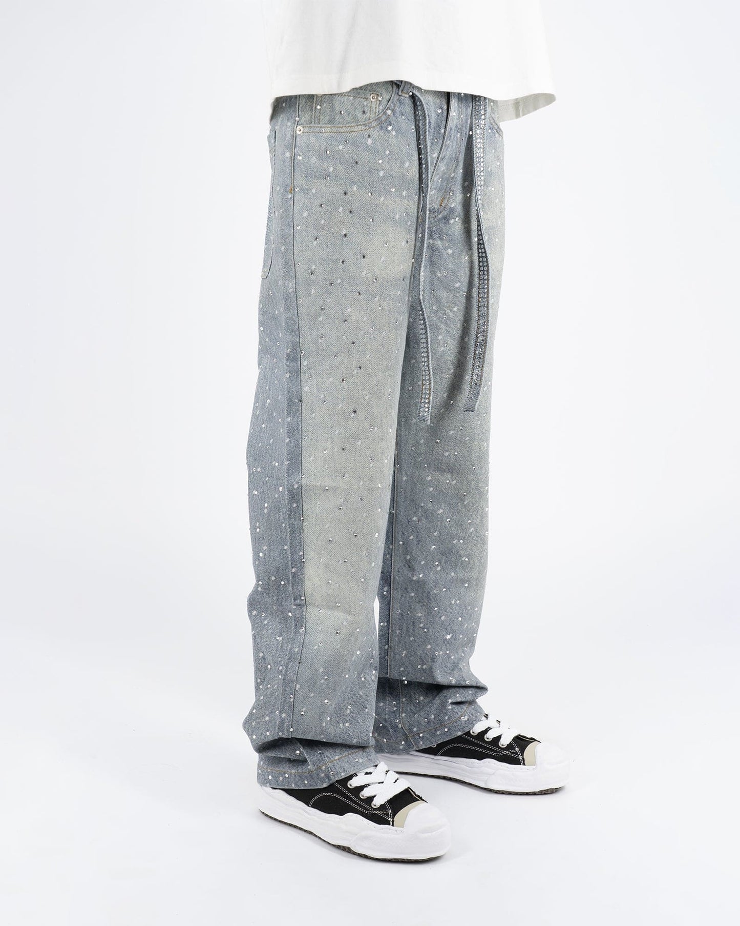 Denim Baggy Chiaro™ | Applicazioni di Strass e Stile Streetwear