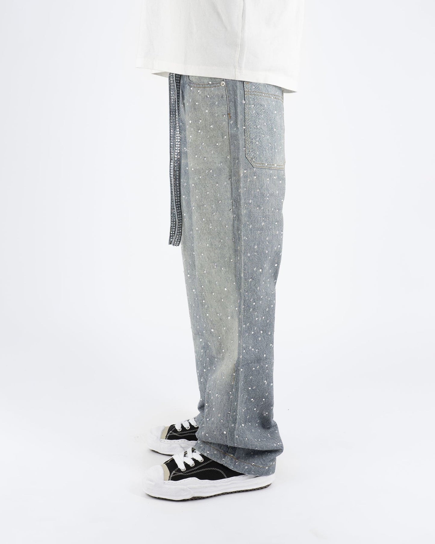 Denim Baggy Chiaro™ | Applicazioni di Strass e Stile Streetwear