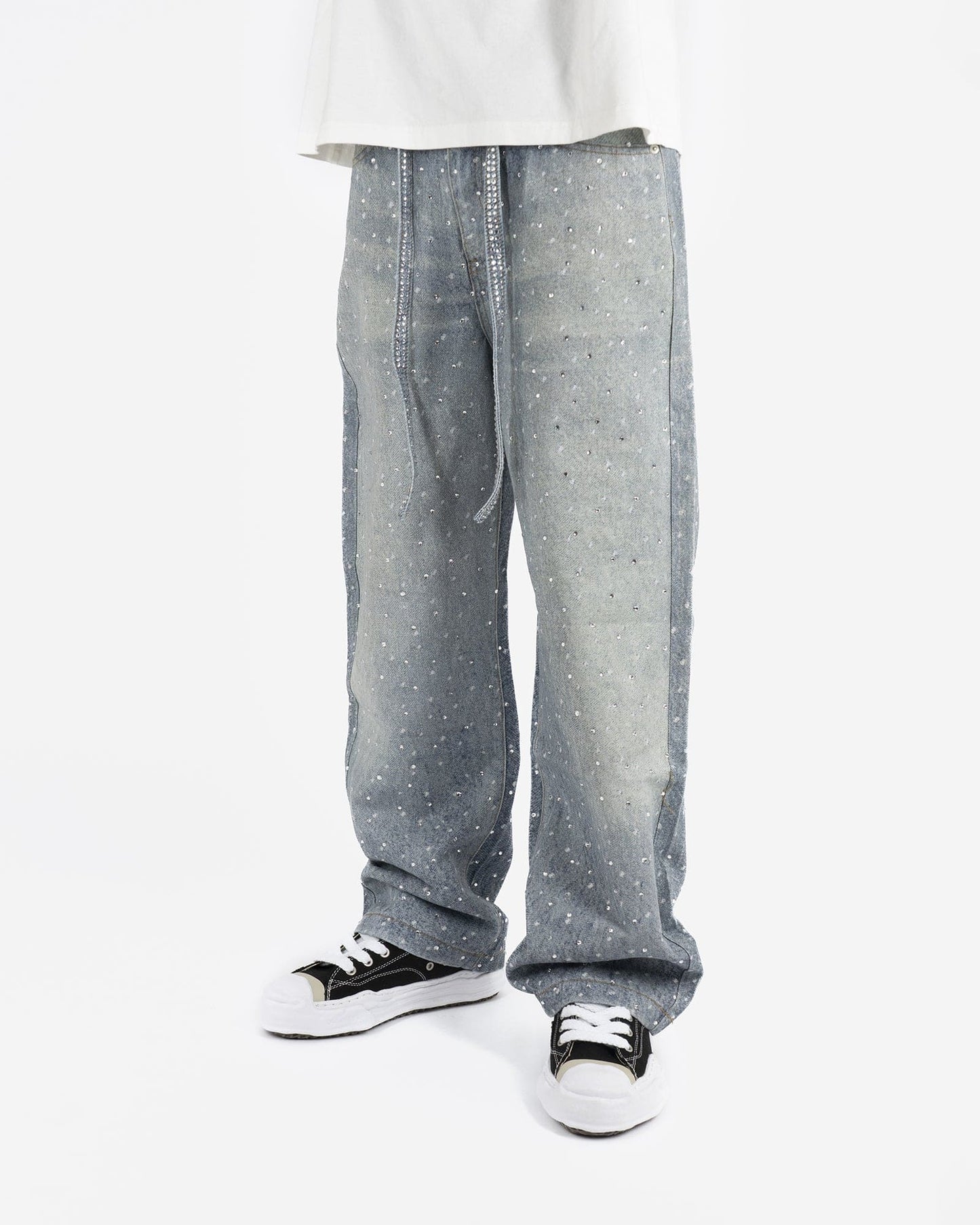 Denim Baggy Chiaro™ | Applicazioni di Strass e Stile Streetwear