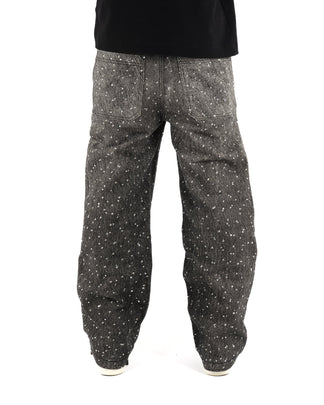Jeans Streetwear Neri™ | Strass Brillanti e Orlo Sfrangiato