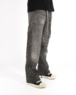 Jeans Streetwear Neri™ | Strass Brillanti e Orlo Sfrangiato