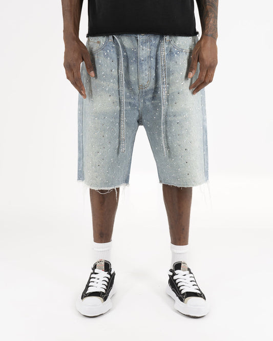 Bermuda in Denim con Strass™ | Strass Brillanti e Stile Streetwear