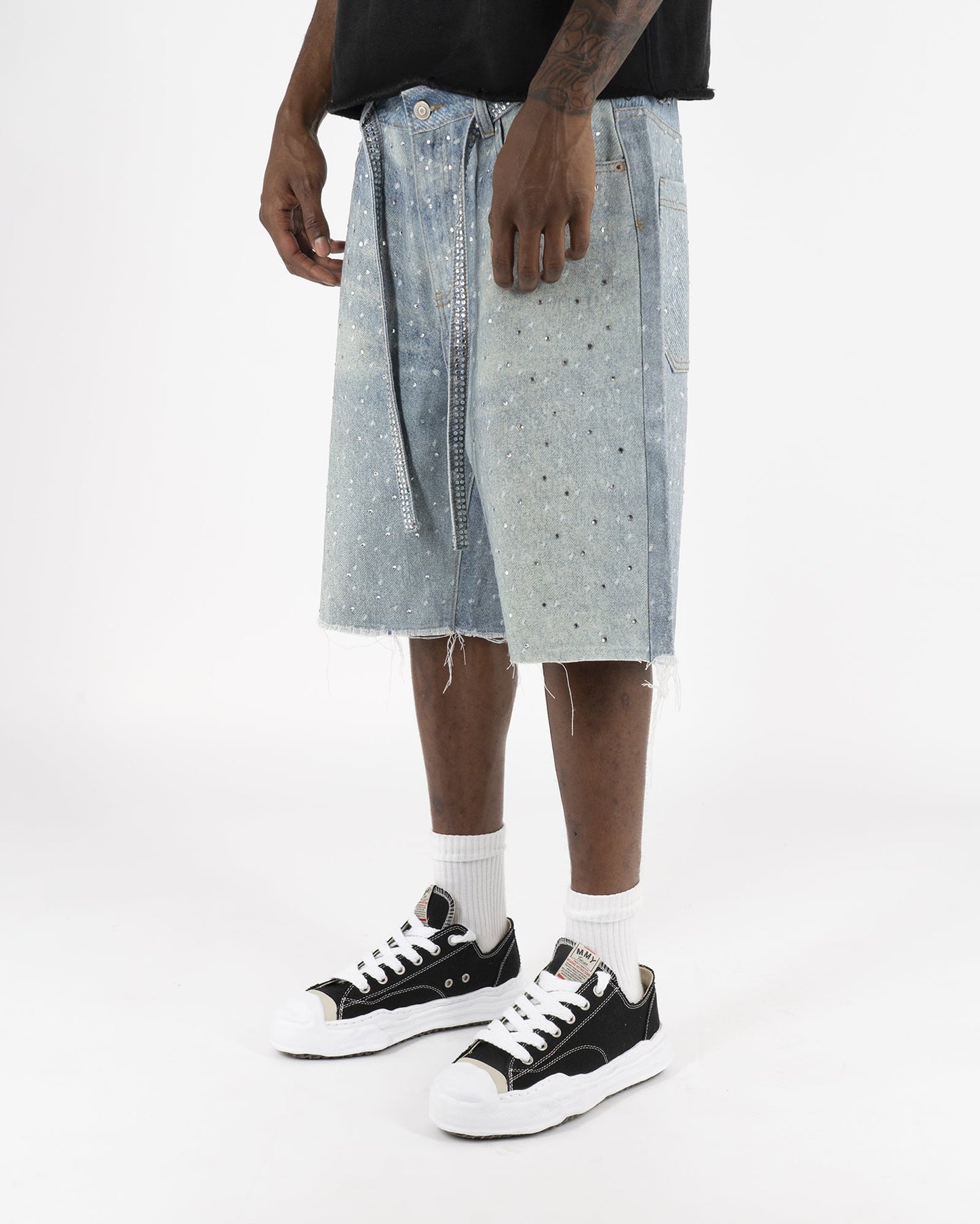 Bermuda in Denim con Strass™ | Strass Brillanti e Stile Streetwear