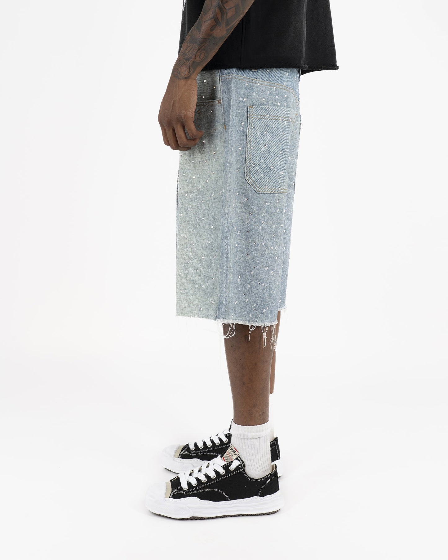 Bermuda in Denim con Strass™ | Strass Brillanti e Stile Streetwear