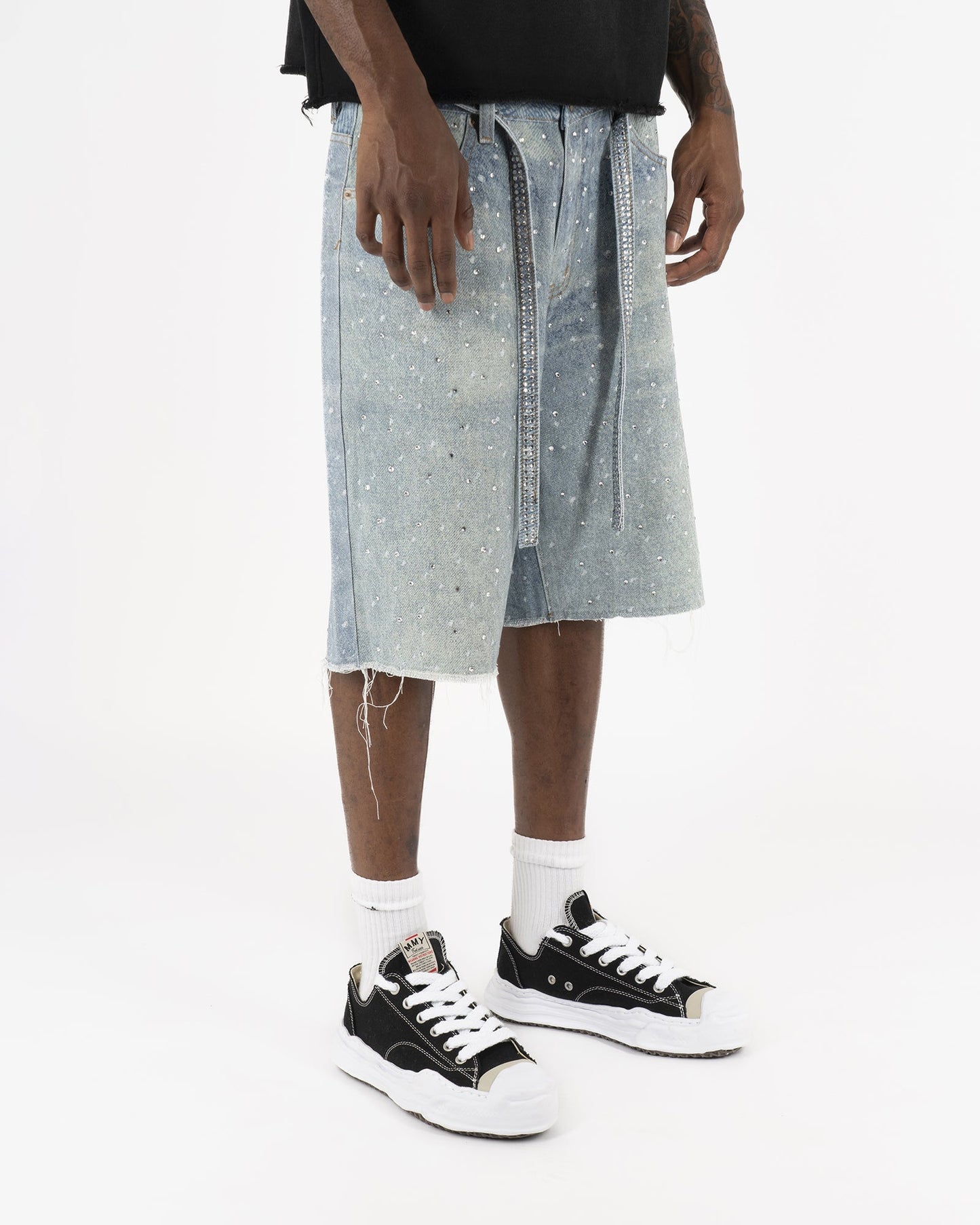 Bermuda in Denim con Strass™ | Strass Brillanti e Stile Streetwear
