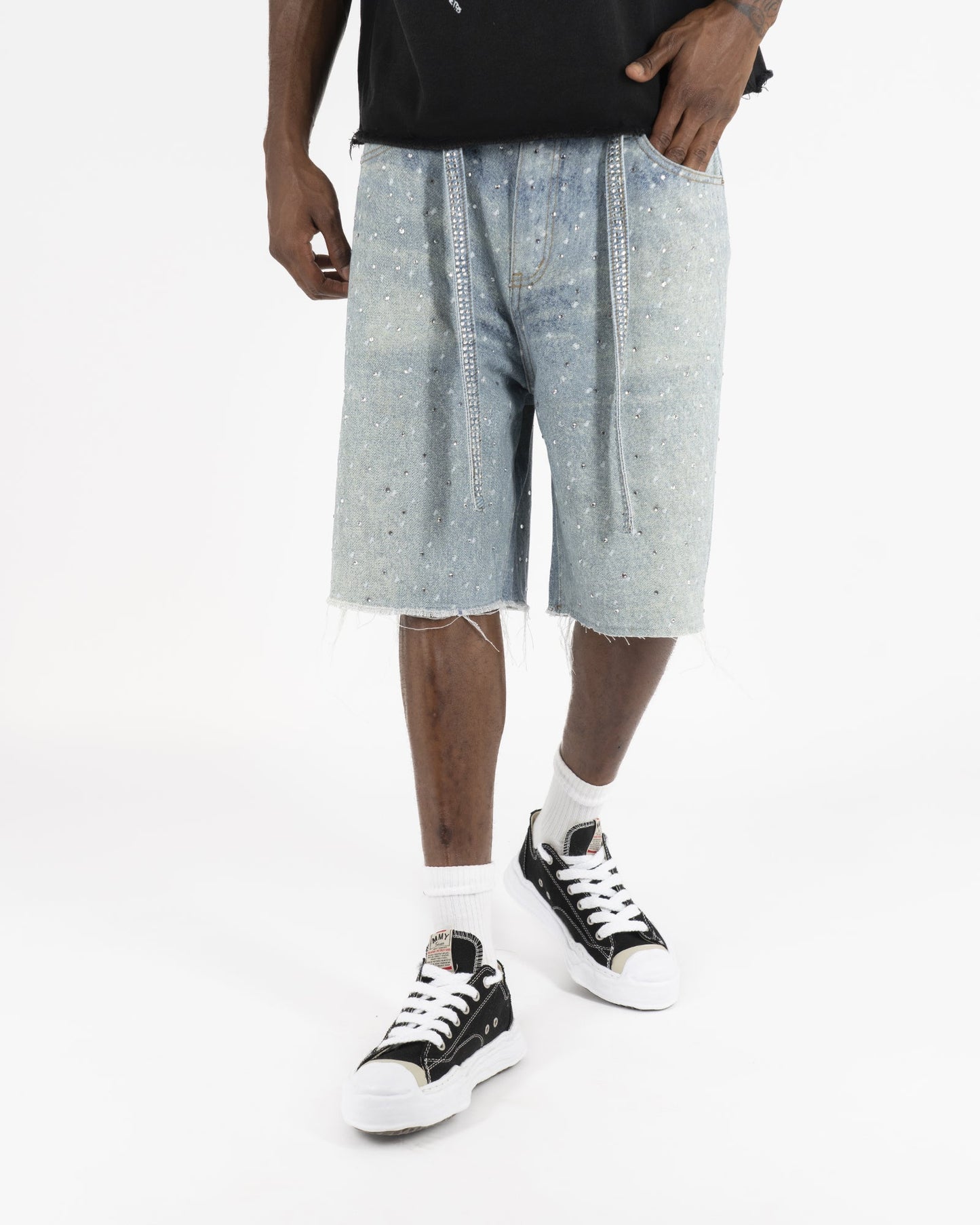 Bermuda in Denim con Strass™ | Strass Brillanti e Stile Streetwear