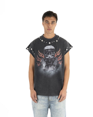 T-Shirt Nera Grafica™ | Stampa Biker con Borchie e Fiamme