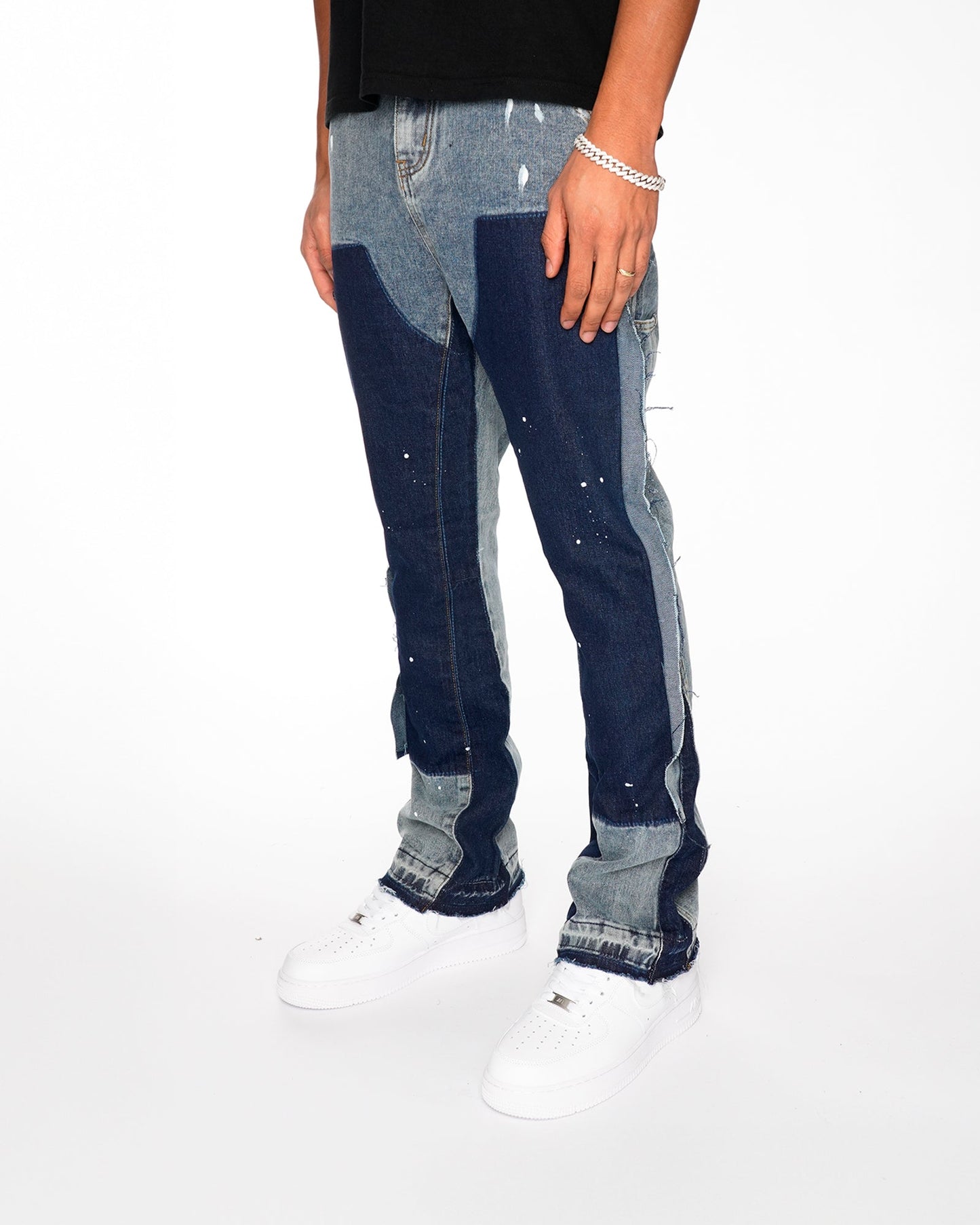 Flared Denim™ | Jeans Flare Patchwork Bicolore