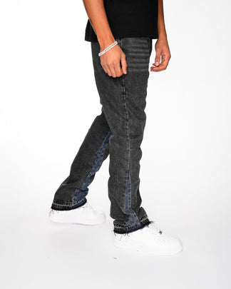 Flared Denim™ | Jeans Flare Nero con Inserti Blu