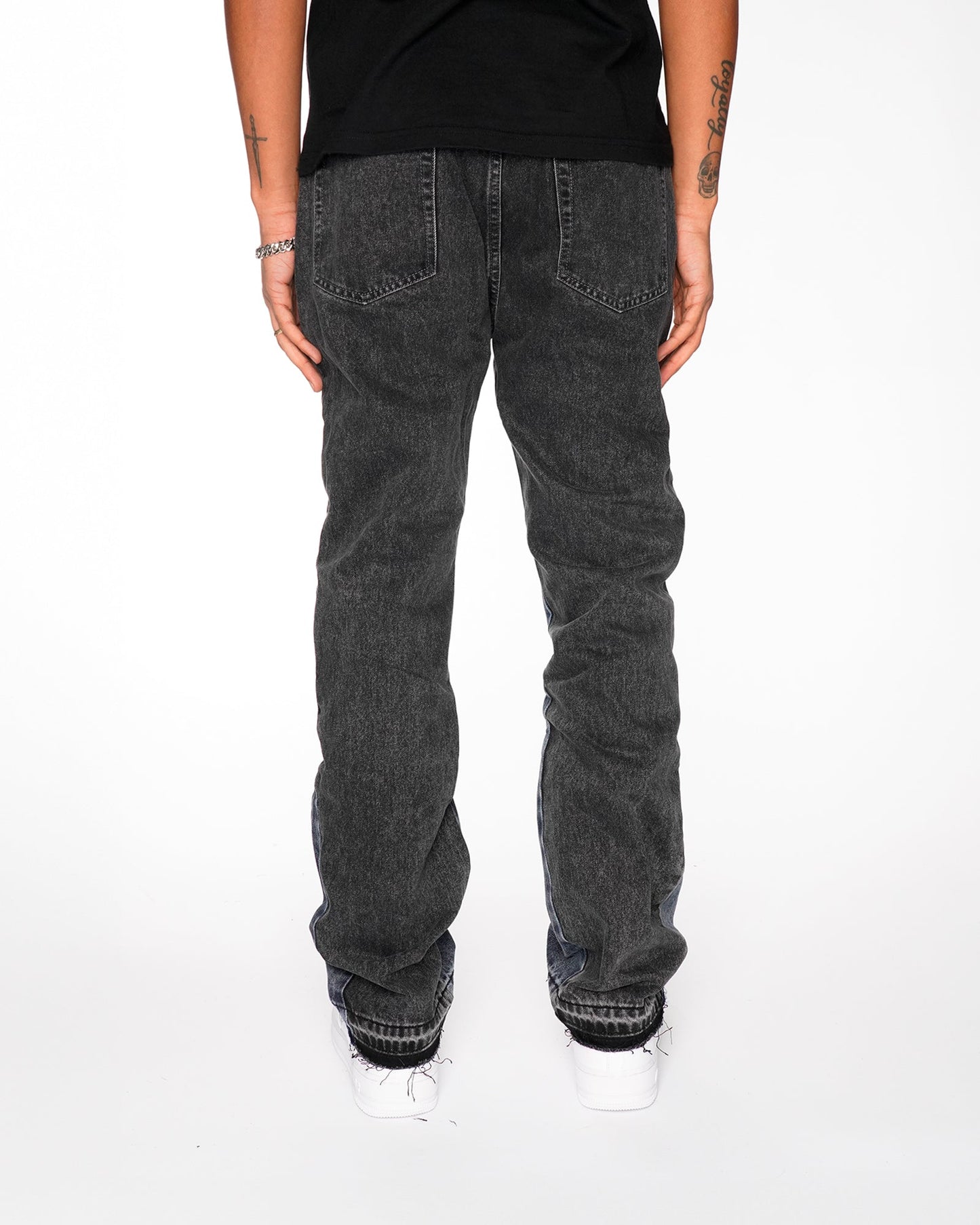 Flared Denim™ | Jeans Flare Nero con Inserti Blu