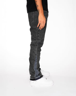Flared Denim™ | Jeans Flare Nero con Inserti Blu