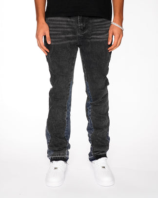 Flared Denim™ | Jeans Flare Nero con Inserti Blu
