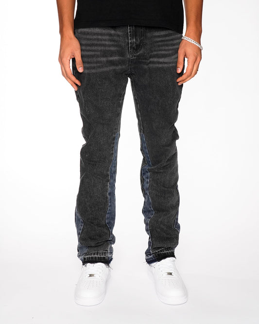 Flared Denim™ | Jeans Flare Nero con Inserti Blu