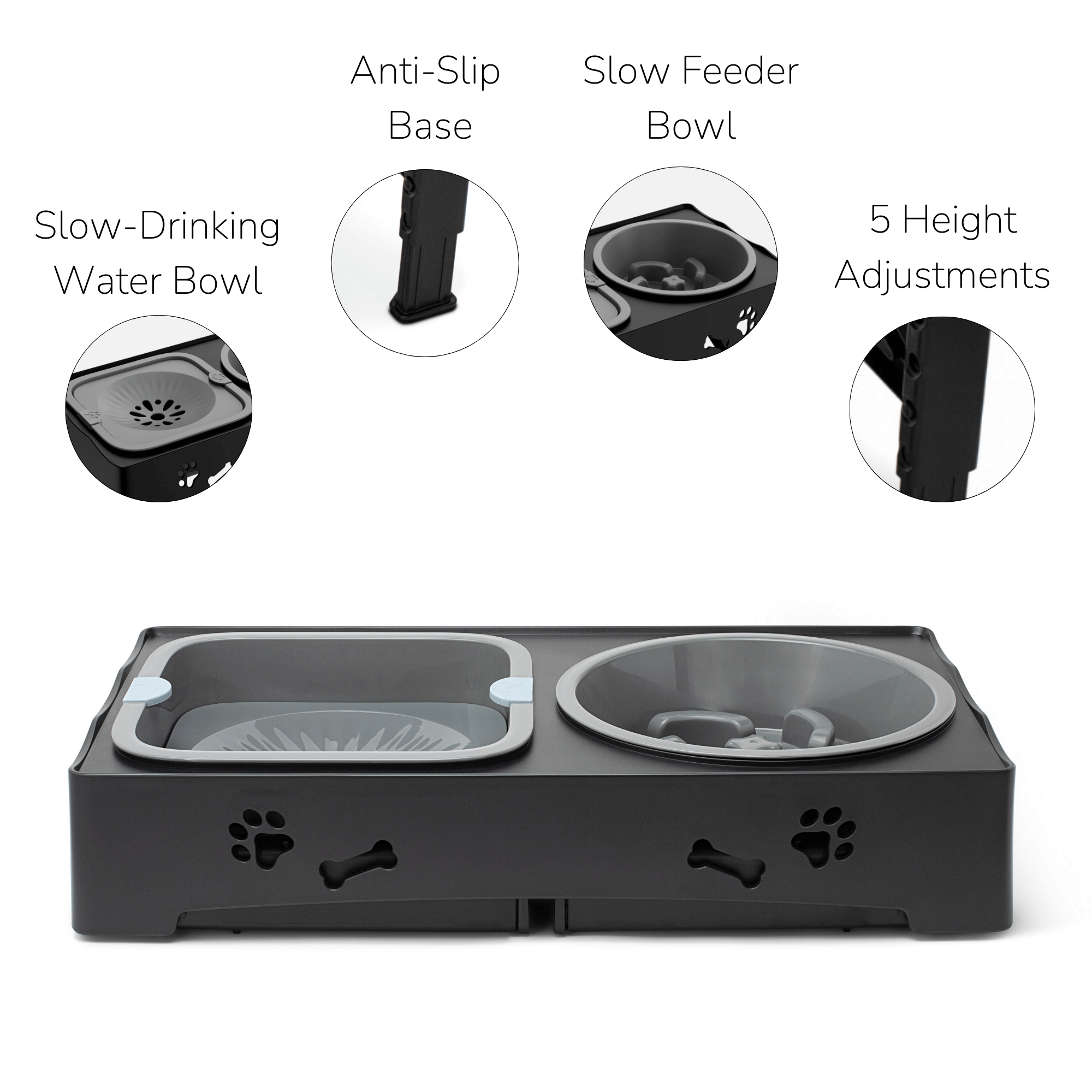 Ciotola per Cani 3 in 1 con Supporto Regolabile – Cibo, Acqua e Snack