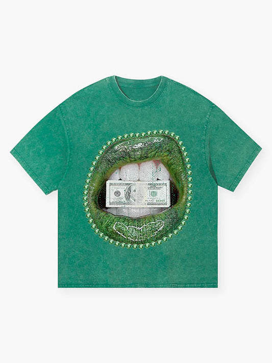 BOUNCE BACK™ | Maglia Verde Streetwear con Stampa Money Bite Iconica