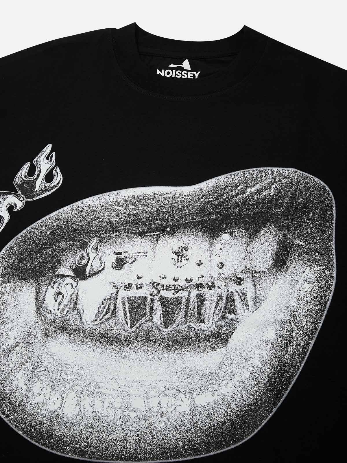BOUNCE BACK™ | T-Shirt Streetwear con Dettagli Ricamati Labbra e Denti