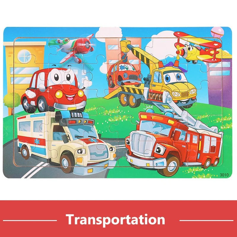Puzzle in Legno 3D Animali e Traffico  30 Pezzi Educativi