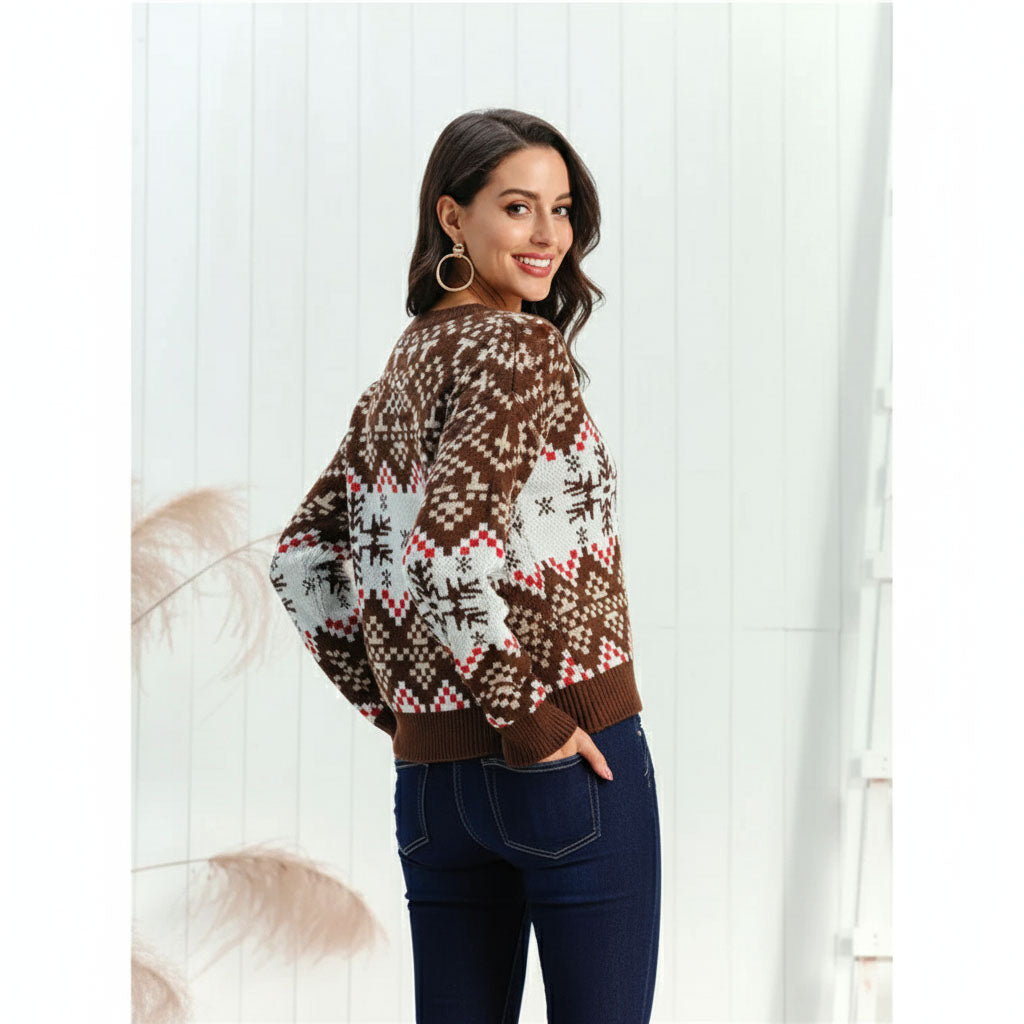 Maglione Donna Lungo Elegante in Misto Lana Jacquard