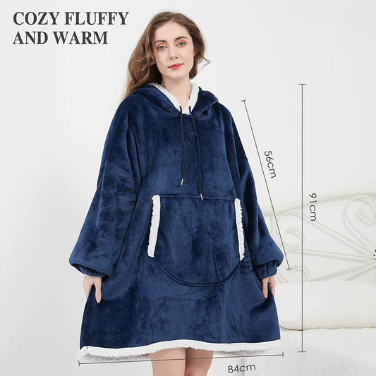 Plaid covered sweatshirt with super comfortable oversize hooded single size - solid color