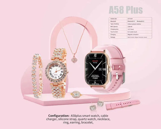 Smartwatch Plus 8 in 1 da donna  –  Eleganza e Tecnologia con Set Gioielli Omaggio