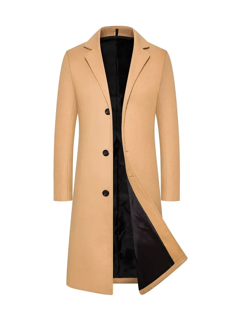 Cappotto lungo da uomo – Vestibilità sartoriale – Effetto lana – Revers a lancia – Chiusura a tre bottoni