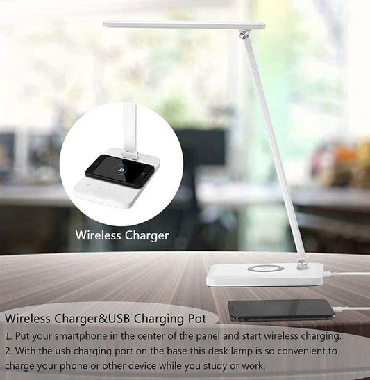 Dimmeriable table lamp with USB and wireless charging