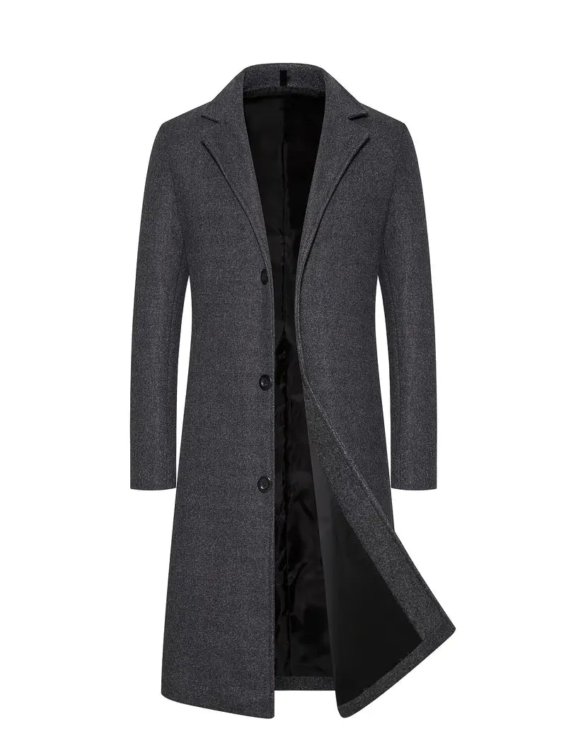Cappotto lungo da uomo – Vestibilità sartoriale – Effetto lana – Revers a lancia – Chiusura a tre bottoni