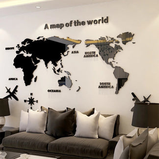 Mappa del Mondo 3D Adesivi Murali in Acrilico  Decorazione Tridimensionale