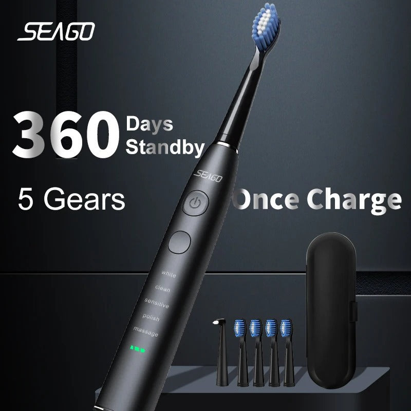 Spazzolino Elettrico Sonico Seago SG 575 Ricaricabile con 4 Testine di Ricambio
