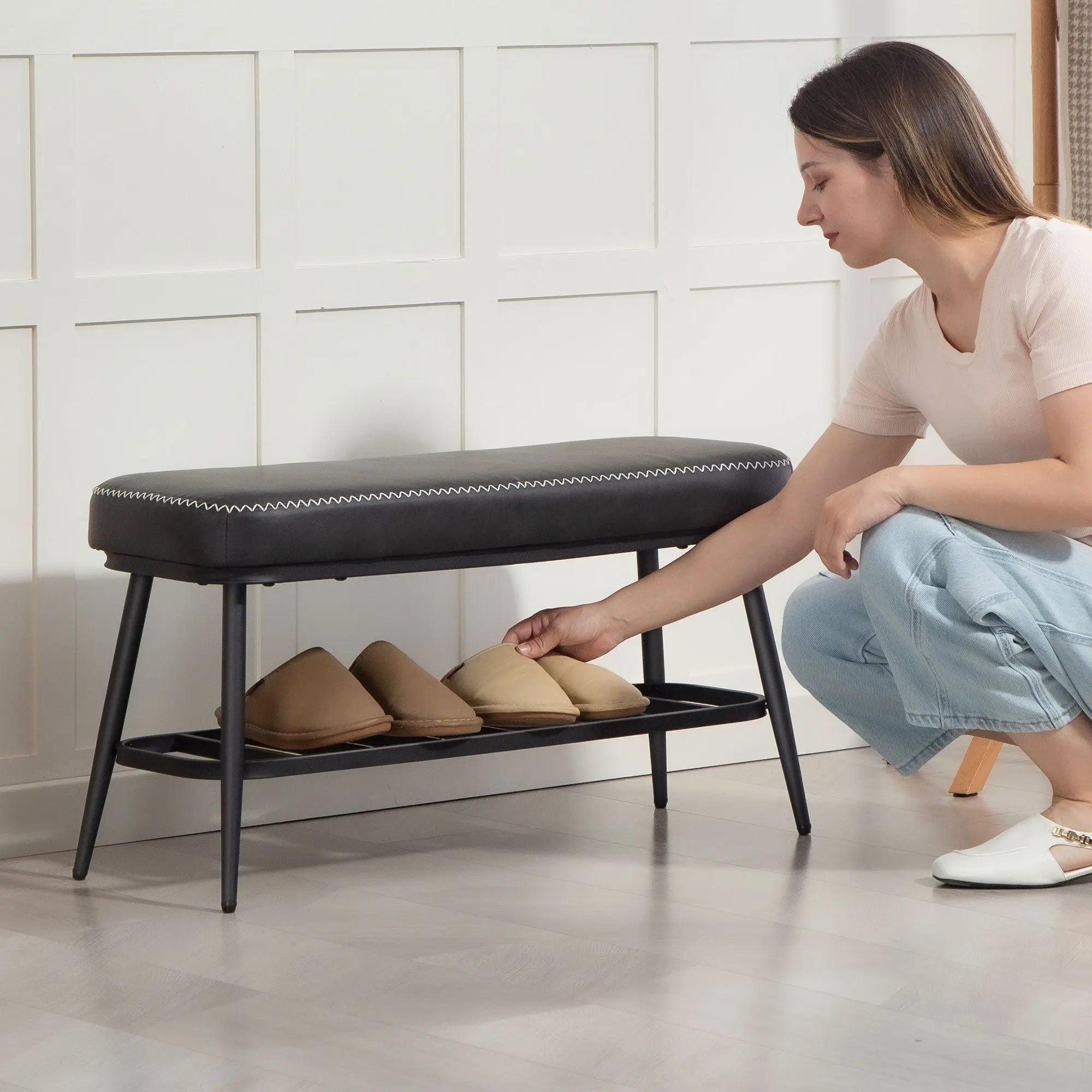 HOMCOM PU Leather Shoe Storage Bench - Charcoal Grey MigliorPrezzi.com