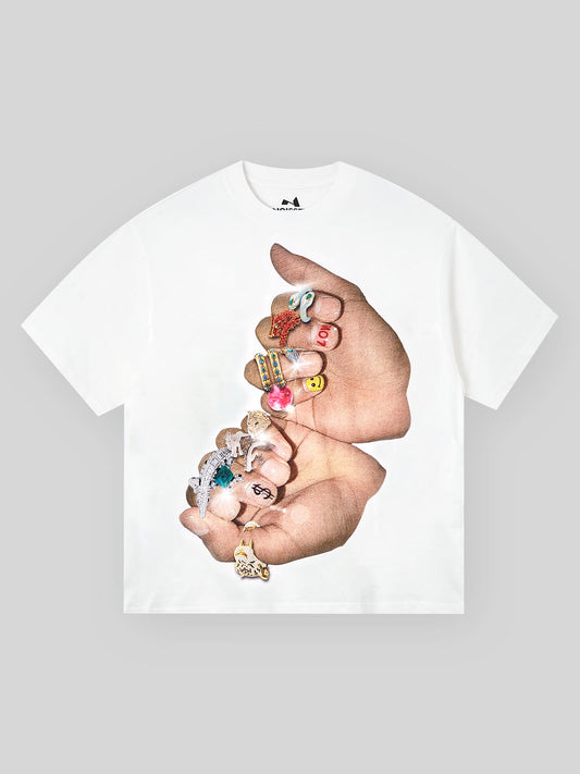 BOUNCE BACK™ | Maglia Crop Streetwear con Finger Graffiti e Anello Diamante Stampato