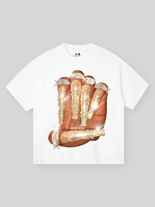 BOUNCE BACK™ | Maglia Crop Streetwear con Grafica Mano e Unghie Dorate