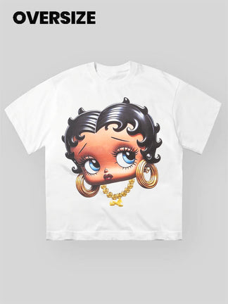 BOUNCE BACK™ | Maglia Oversize con Grafica Ragazza in Stile Cartoon Chic