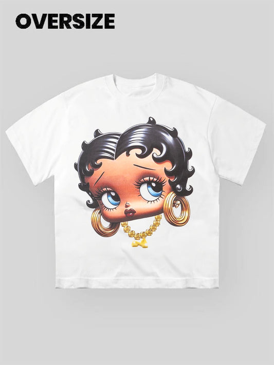 BOUNCE BACK™ | Maglia Oversize con Grafica Ragazza in Stile Cartoon Chic