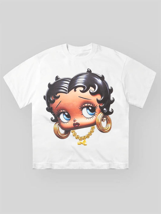 BOUNCE BACK™ | Maglia Oversize con Grafica Ragazza in Stile Cartoon Chic