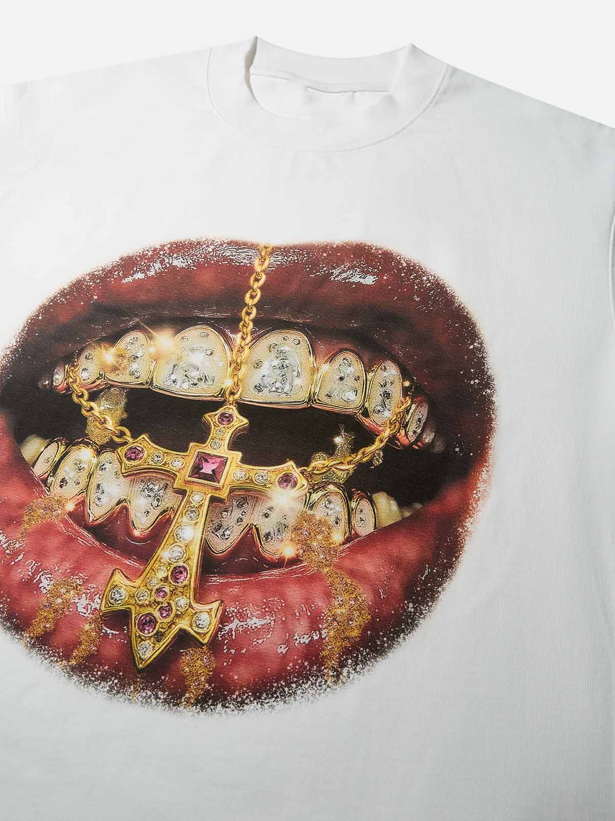 BOUNCE BACK™ | Maglia Streetwear di Alta Qualità con Croce Dorata, Grills e Dettagli Diamante