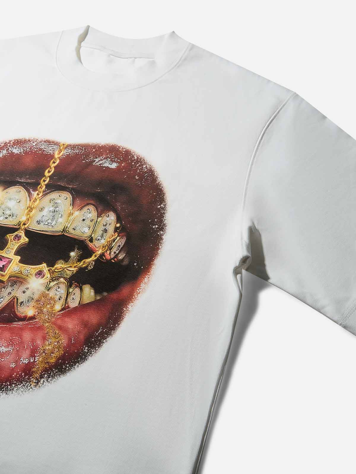 BOUNCE BACK™ | Maglia Streetwear di Alta Qualità con Croce Dorata, Grills e Dettagli Diamante