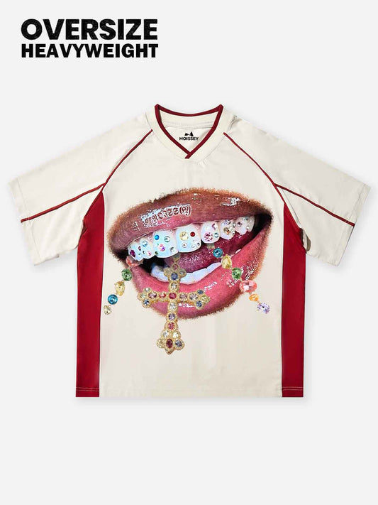 BOUNCE BACK™ | Maglia Oversize con Grafica Denti Brillanti e Croce Bold