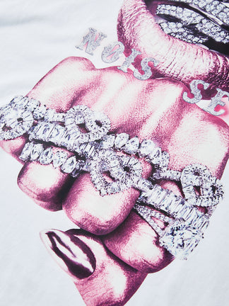 BOUNCE BACK™ | Maglia Crop Streetwear con Stampa Rosa Argento e Dettagli Diamond