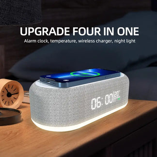 Wireless charger with alarm clock and thermometer for iPhone Samsung