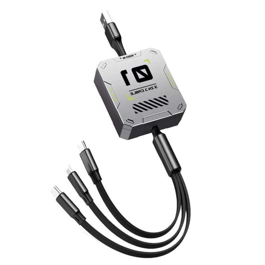 Cavo USB 3-in-1 Retrattile 60W – Caricamento Veloce e Dati per Dispositivi Lightning, Android e Type-C