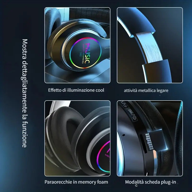 Cuffie wireless con illuminazione e suono surround