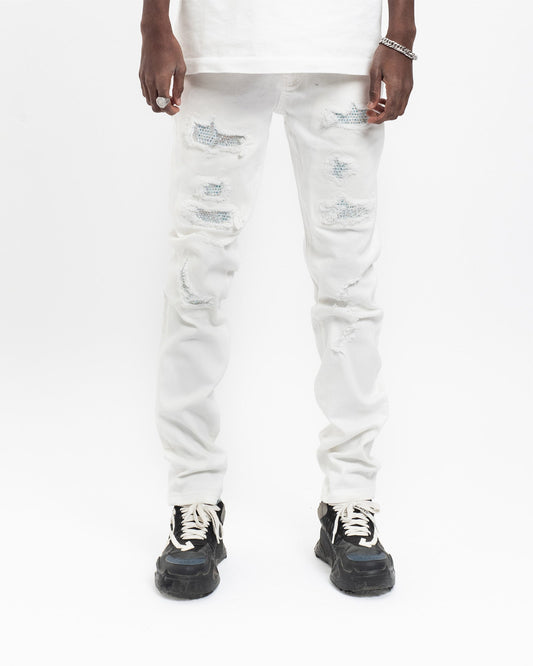 Jeans Bianchi Strappati™ | Stile Slim Fit con Dettagli Ricamati